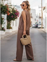 Dámsky ľanový komplet s nohavicami Poľský výrobok taupe FashionStreet AY1176