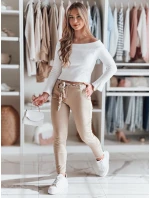 Dámske textilné nohavice s opaskom ROSSALI tmavo béžové FashionStreet UY2536 Dámske textilné nohavice s opaskom ROSSALI tmavo béžové FashionStreet UY2536