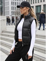Krátka dámska vesta z ekologickej kože, čierna, FashionStreet TY5733 Krátka dámska vesta z ekologickej kože, čierna, FashionStreet TY5733
