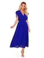 YANA - Dámske midi šaty v nevädzovej farbe s plisovanými volánikmi a výstrihom 367-2 YANA - Dámske midi šaty v nevädzovej farbe s plisovanými volánikmi a výstrihom 367-2