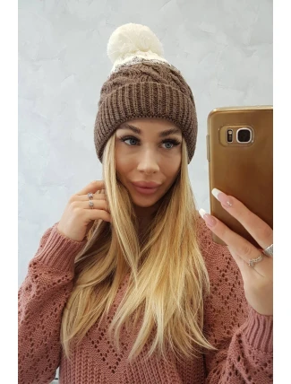 Fleecová čiapka Ilona K218 cappuccino+ecru