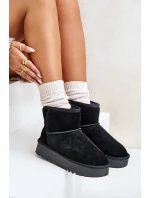 Skórzane Zamszowe Śniegowce Na Platformie Za Kostkę Czarne Rianaella