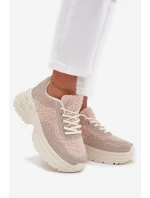 Sneakersy Damskie Z Cyrkoniami I Futerkiem Typu Baranek Jasnobeżowe Zarika