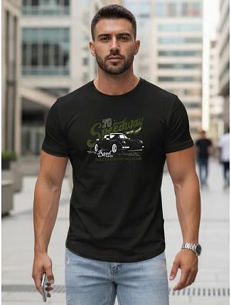 Pánske bavlnené tričko s potlačou auta čierne FashionStreet NX5089R