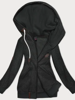 Otvorená mikina s kapucňou a malými srdiečkami v grafitovej farbe (2316)