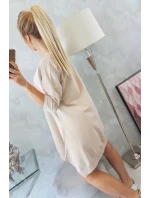 Šaty s potlačou a rozšírenou spodnou časťou béžovej