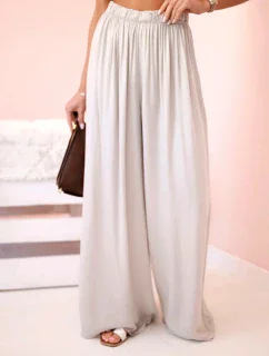 Dámske široké viskózové nohavice s elastickým pásom tmavo béžové