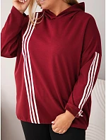 Dámska mikina Plus Size z viskózy s kapucňou a ozdobnými pruhmi, bordová farba Dámska mikina Plus Size z viskózy s kapucňou a ozdobnými pruhmi, bordová farba
