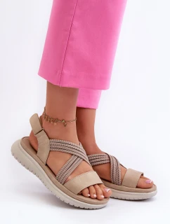 Lekkie Damskie Wygodne Sandały Na Rzep Beżowe Ceclea