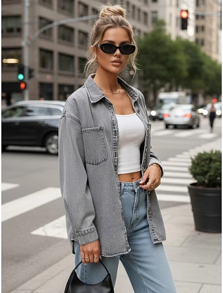 Dámska džínsová košeľová bunda šedá FashionStreet TY5679