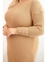 Plus size dámske pletené šaty s mohérom v ťavej farbe