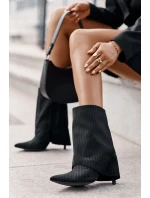 Botki Damskie W Paski Na Szpilce Z Wywiniętą Cholewką I Noskami W Szpic Czarne Naritua