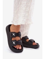 Piankowe Klapki Damskie Na Platformie Czarne Falowena