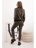 Dámska súprava s kapucňou s maskáčovou potlačou khaki + ecru