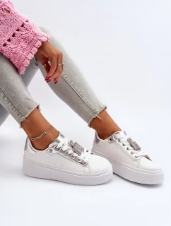 Sneakersy Damskie Z Ozdobą Białe Celedria