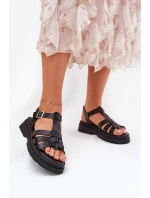 Eko Skórzane Sandały Damskie Na Platformie Czarne Nendales