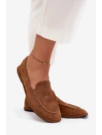 Mokasyny Damskie Z Eko Zamszu Płaskie Camel Miryelle