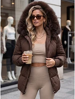 Dámska zimná prešívaná bunda s kapucňou, hnedá, FashionStreet TY6004 Dámska zimná prešívaná bunda s kapucňou, hnedá, FashionStreet TY6004