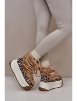 Skórzane Śniegowce Damskie Na Grubej Podeszwie Z Futerkiem Panterka Big Star OO274A208 Brązowe