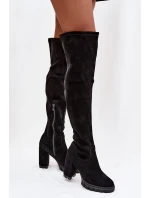 Dámské kozačky nad koleno na klíně ekologická semišová černá Tahlina