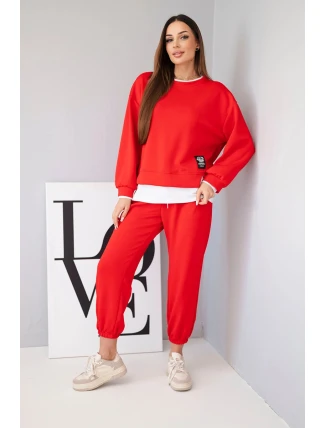 Dámska súprava maslovej farby s voľnou mikinou a teplákmi červená Dámska súprava maslovej farby s voľnou mikinou a teplákmi červená