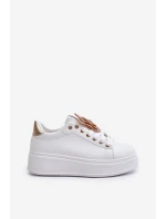 Sneakersy Damskie Na Platformie Z Motylem Biało-Złote Naritevia