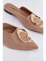 Dámské nazouváky Mule s ozdobným zlatým detailem tmavě béžové Galvella