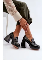 Dámske lakované topánky na vysokom podpätku Black D&A