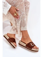 Klapki Damskie Na Platformie Ze Złotą Klamrą Panterka Selira