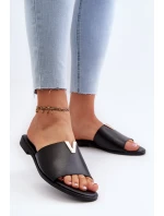 Klapki Damskie Eko Skórzane Na Płaskim Obcasie Czarne Maliha