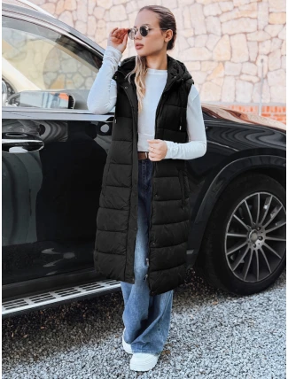 Dámska dlhá prešívaná vesta čierna FashionStreet TY5267