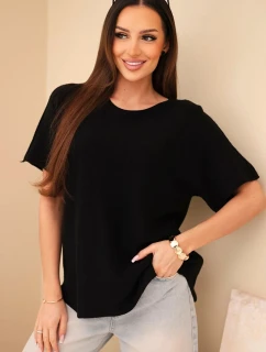 Dámsky sveter s krátkym rukávom voľného strihu čierny