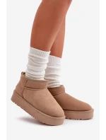 Skórzane Zamszowe Śniegowce Na Platformie Beżowe Nereviana