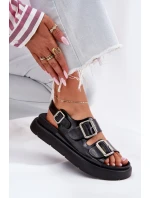 Skórzane Lakierowane Sandały Damskie Z Klamrami Big Star RR274662 Czarne