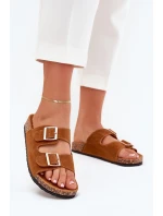 Klapki Damskie Ze Złotymi Klamrami I Przeszyciami Camel Lunera