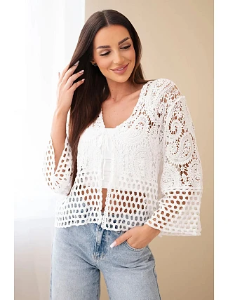 Dámsky letný čipkovaný sveter s gombíkmi a dlhými rukávmi čierny Dámsky letný čipkovaný sveter s gombíkmi a dlhými rukávmi čierny