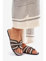 Klasyczne Klapki Damskie Płaskie Beżowo-Czarne Scazze