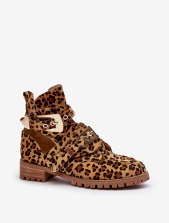 Dámske semišové členkové topánky Lu Boo s leopardím výrezom Rock Girl