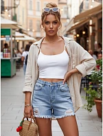 Dámske džínsové šortky s dierami modré FashionStreet SY0493
