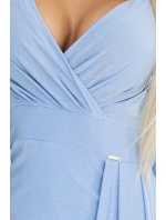 404-12 Dlhé trblietavé šaty s výstrihom a rozparkom na nohách - MODRÉ s trblietkami