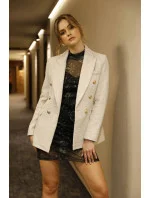 Dvojradové sako vo farbe ecru s gombíkmi (AG3-1981) Dvojradové sako vo farbe ecru s gombíkmi (AG3-1981)