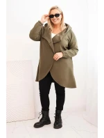 Dámska mikina s kapucňou Plus Size s asymetrickým zipsom khaki