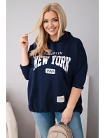 Dámska mikina Plus Size s kapucňou a klokaním vreckom tmavomodrá Dámska mikina Plus Size s kapucňou a klokaním vreckom tmavomodrá