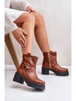 Damskie Skórzane Botki Na Zamek Lewski 3435 Brązowe