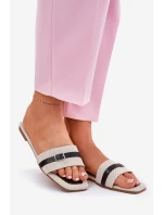 Płaskie Klapki Damskie Z Paskiem I Sprzączką Beżowo-Czarne Zilina