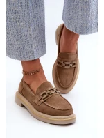 Dámske semišové mokasíny na podpätku s ozdobou D&A Brown