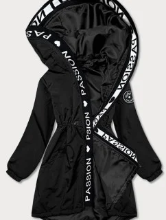 Asymetrická čierna dámska bunda parka (B8001-1)