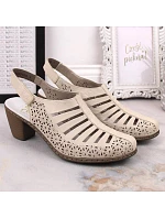 Kožené sandále na podpätku Rieker W RKR49B beige Kožené sandále na podpätku Rieker W RKR49B beige