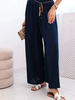 Dámske viskózové nohavice so širokými nohavicami tmavomodré