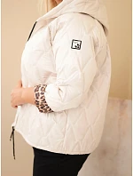 Dámska bunda Plus Size s kapucňou a leopardím lemovaním, svetlo béžová